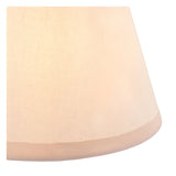 Close-up of the Endon Cliffleigh pendant's tapered shade in vintage white cotton mix fabric with an almond white taped edge trim.
