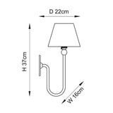Endon Cliffleigh Leaf wall light dimension diagram showing 37cm height, 16cm width and 22cm projection on a plain white background.
