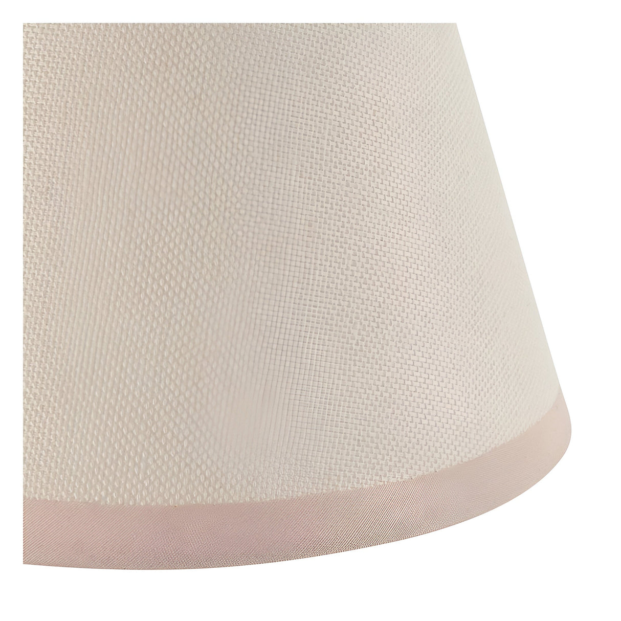 Close-up of the Cliffleigh Ivy Wall Light's tapered vintage white fabric shade with almond taped edge, shown against a plain background.
