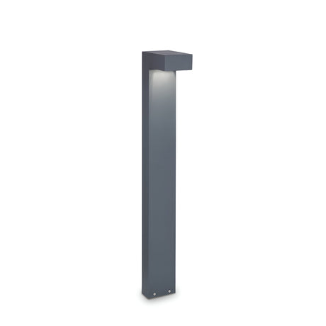 The Luma Outdoor Bollard Light - Anthracite, 80cm features a sleek, rectangular design and provides a soft glow from the top that beautifully illuminates pathways or garden areas. This modern post light is an ideal solution for enhancing any exterior space effortlessly.