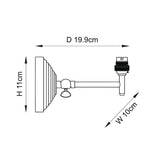 Technical dimension diagram of the Endon Casthurst wall light showing 19.9cm depth, 11cm height, and 10cm width on a plain white background.