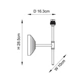Technical dimension diagram of the Endon Castleigh wall light showing height 28.5cm, depth 16.3cm, and width 10cm on a plain background.