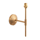 Endon Castleigh wall light in brushed aged brass with a stepped round backplate, T-shaped arm, and B22 lampholder, shown on a plain white background.