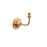 Endon Brackdale wall light in brushed aged brass with a round backplate, curved arm, and B22 lampholder, shown against a plain white background.