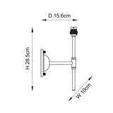 Technical dimension diagram of the Endon Brackfield wall light showing height 28.5cm, depth 15.6cm, and width 10cm on a plain background.