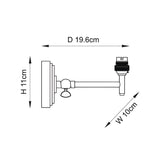 Dimensioned line drawing of the Endon Cliffwood wall light showing 19.6cm depth, 11cm height, and 10cm width on a plain background.