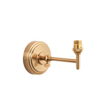 Endon Cliffwood wall light in brushed aged brass, featuring a stepped round backplate, adjustable knuckle arm, and B22 lampholder on a white background.