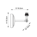 Technical dimension diagram of the Endon Danemere wall light showing height 15.3cm, depth 16.2cm, and width 12cm on a white background.