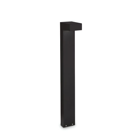 Discover the Luma Outdoor Bollard Light in black, standing at 80cm tall. This energy-efficient design features a sleek rectangular shape with a right-angled top, making it an ideal minimalist addition for illuminating garden paths or walkways.