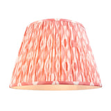 Endon Brackmont Ikat pendant shade in coral pink faux silk with gathered pleats and ikat print, shown on a plain white background.