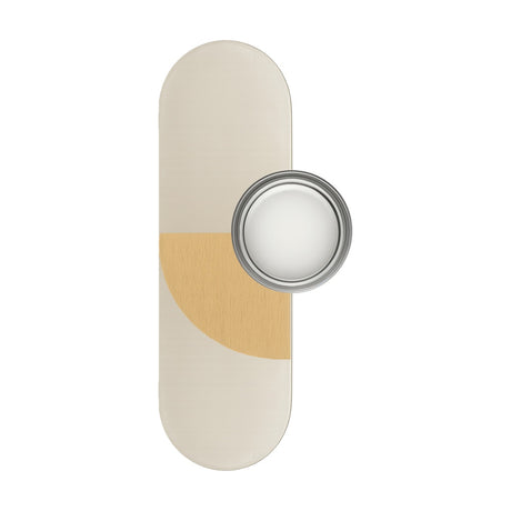 Brera Arco Glass Wall Light in Brushed Pale Gold with a tall, rounded cream backplate and a circular blown-glass shade, shown on a plain white background.