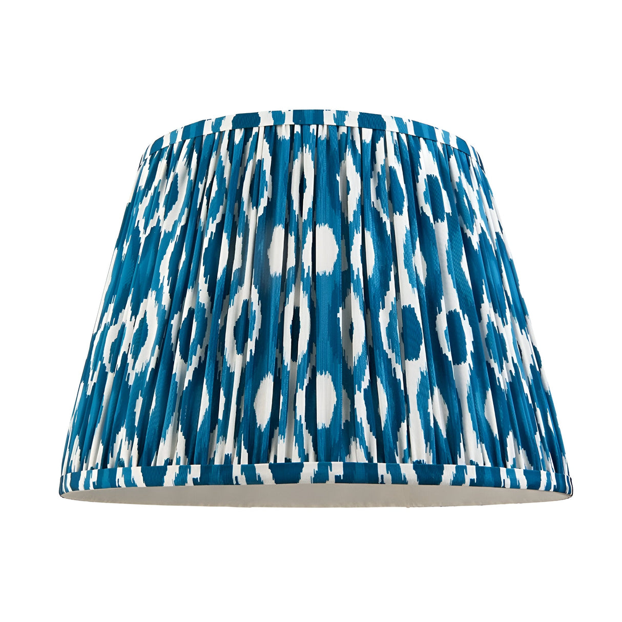 Endon Bevbury Ikat floor lamp shade in blue and white pleated faux silk with a gathered pleat design, shown on a plain white background.