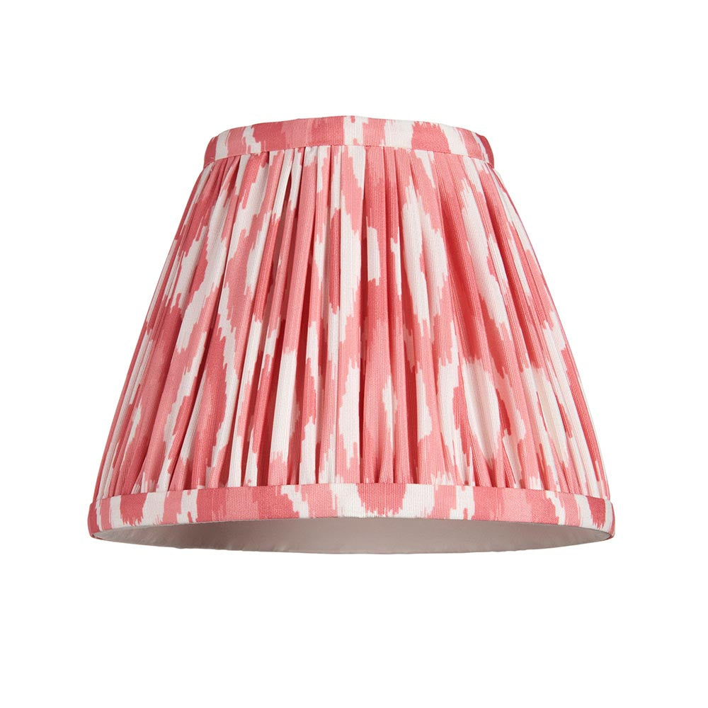 Endon Brackdale Ikat wall light shade in pleated coral pink and white ikat print faux silk, shown on a plain white background.