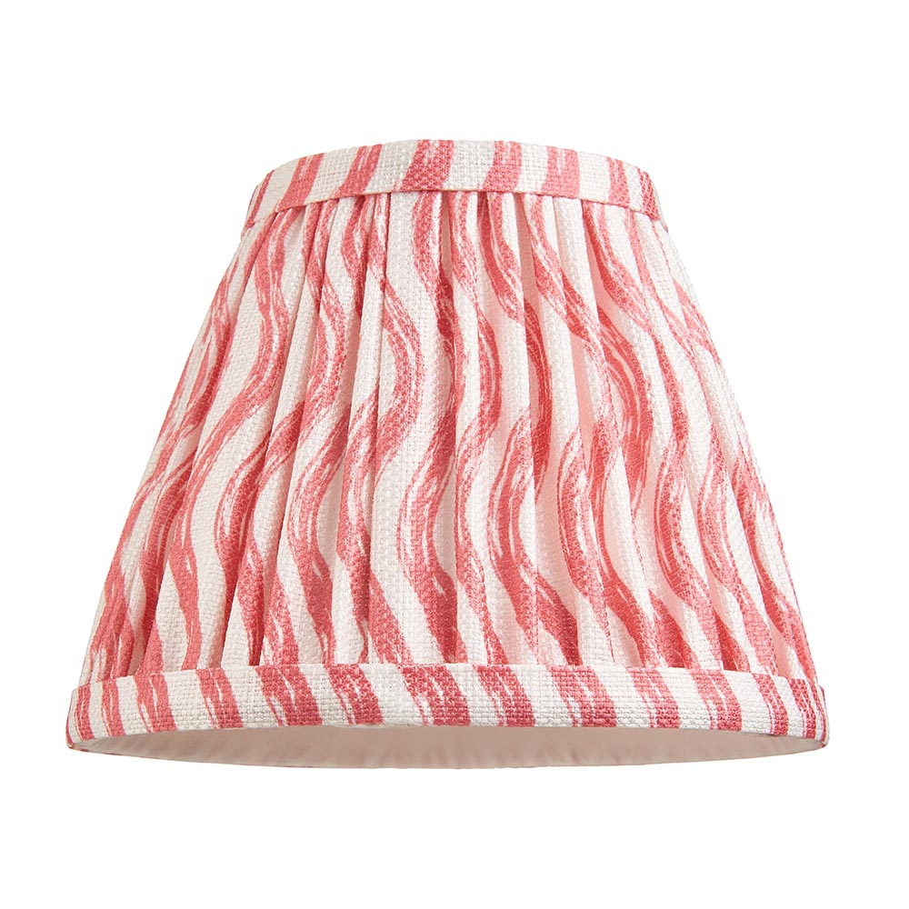 Corven Wall Light shade in pink and white ripple-patterned fabric with taped edge trim, shown against a plain white background.