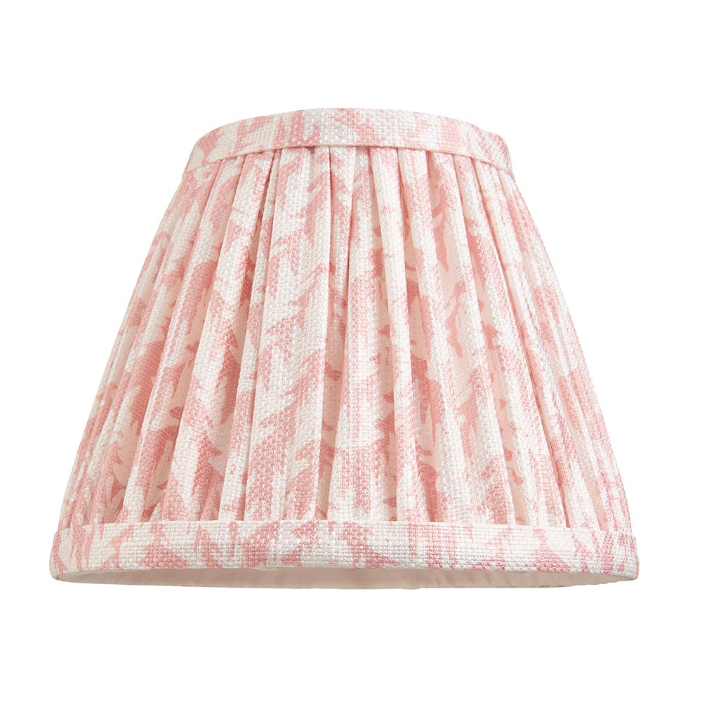 Endon Danemere pleated wall light shade in faux linen with a soft peachy leaf print and taped edge, shown on a plain white background.