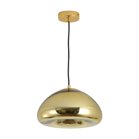 The Gulf Glass Pendant Light - Gold features a rounded, dome-shaped shade hanging from a black cord and circular ceiling mount, adding an elegant touch to any modern lighting setup.