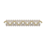 Brera Linea Glass Wall Light in brushed pale gold, a row of overlapping rounded panels in taupe and gold with circular glass diffusers, shown on a plain white background.