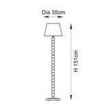 Line drawing of the Endon Brenleigh Ripple floor lamp showing tapered shade on stacked sphere base, marked H 151cm and Dia 35cm.