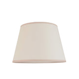 Ivy tapered fabric lampshade in vintage white cotton mix with pink trim edging, shown on a plain white background.