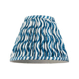 Carlworth Ripple Table Lamp shade in blue and white wavy-print fabric, gathered pleated empire shape, shown on a plain white background.