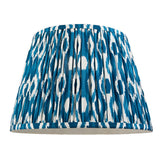 Endon Amberley Ikat tapered pleated table lamp shade in blue and white ikat print faux silk, shown on a plain white background.