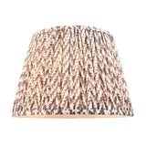 Ashbury Leaf Table Lamp shade in grey and cream leaf-patterned fabric, pleated design with matching trim, shown on a plain white background.