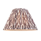 Endon Caldford 30cm pleated Ikat table lamp shade in grey and cream faux silk with tapered cone shape, shown on a plain white background.