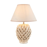Caldford Ivy 30cm table lamp with an ivory crackle-glazed ceramic leaf-textured base and a white empire fabric shade, shown on a plain white background.