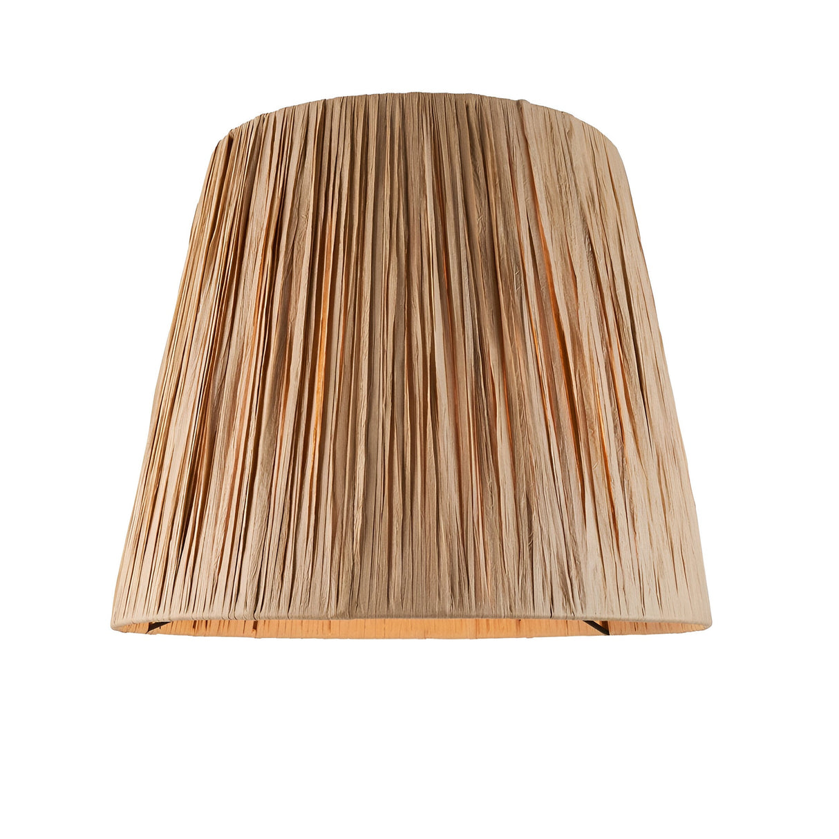 Endon Caldford 32cm tapered table lamp shade hand-wrapped in natural beige raffia, shown on a plain white background.