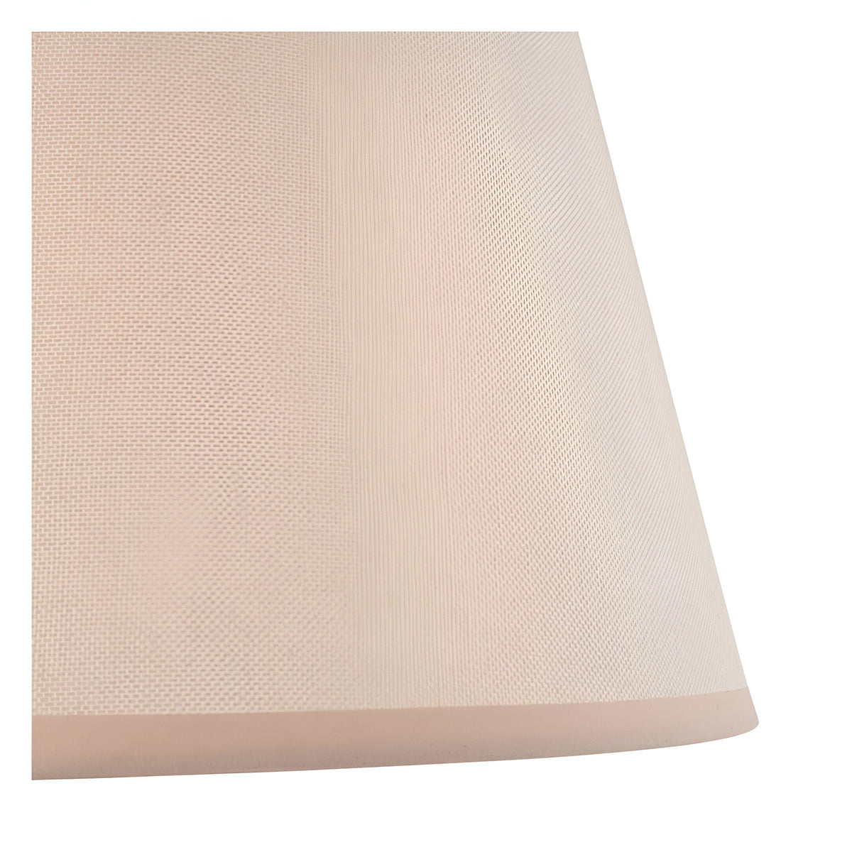 Close-up of the Caldford Ivy 35cm table lamp shade in vintage white cotton-mix fabric, showing woven texture and rolled edge detail.