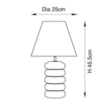 Line drawing of the Cliffstead table lamp showing a ribbed ceramic base and tapered fabric shade, with dimensions Dia 25cm and H 45.5cm labelled.