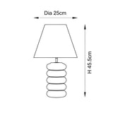 Dimension diagram of the Endon Cliffstead table lamp showing a 25cm shade diameter and 45.5cm overall height on a plain white background.