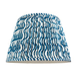Brackmont Ripple Pendant tapered fabric shade in blue and white wavy print with pleated taped edges, shown on a plain white background.