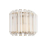 Endon Danebury wall light with faceted clear glass rods set into a brushed aged brass frame, shown against a plain white background.
