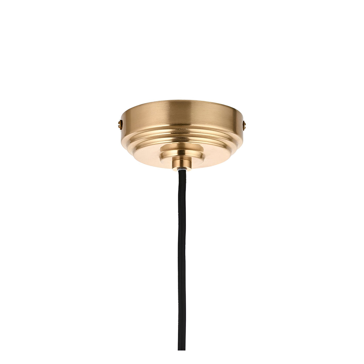 Endon Brackmont Flex Set pendant ceiling rose in brushed aged brass with black braided fabric cable, shown on a plain white background.