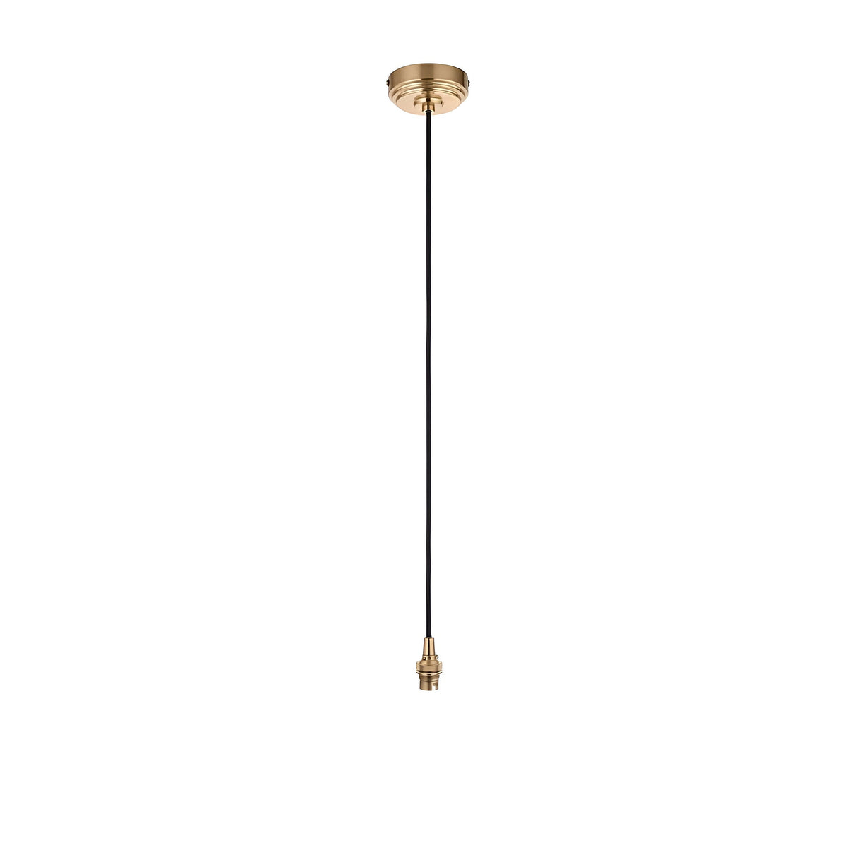 Endon Brackmont Flex Set pendant fitting in brushed aged brass with a B22 lampholder and black braided fabric cable, shown on a plain white background.