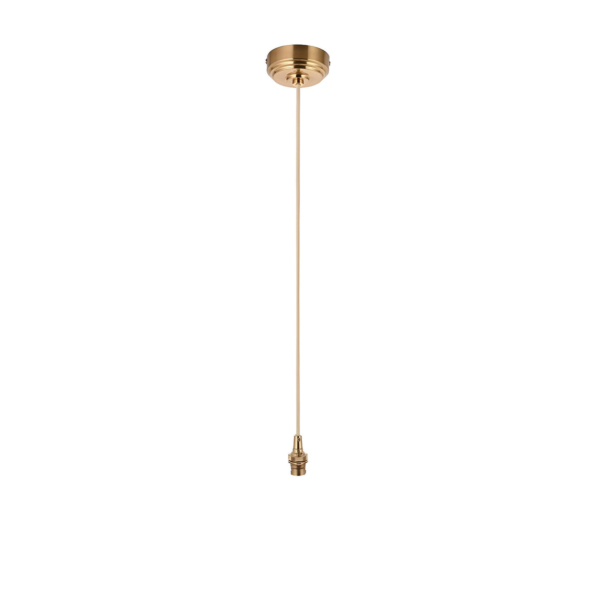 Endon Brackmont pendant flex set with brushed aged brass ceiling rose, natural braided fabric cable and B22 lampholder on a plain white background.