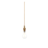 Endon Brackmont Flex Set pendant light with brushed aged brass B22 fitting, natural braided fabric cable, and exposed bulb on a white background.