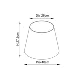 Dimension diagram of the Endon Caldmere floor lamp shade showing 28cm top diameter, 40cm bottom diameter and 27.5cm height.