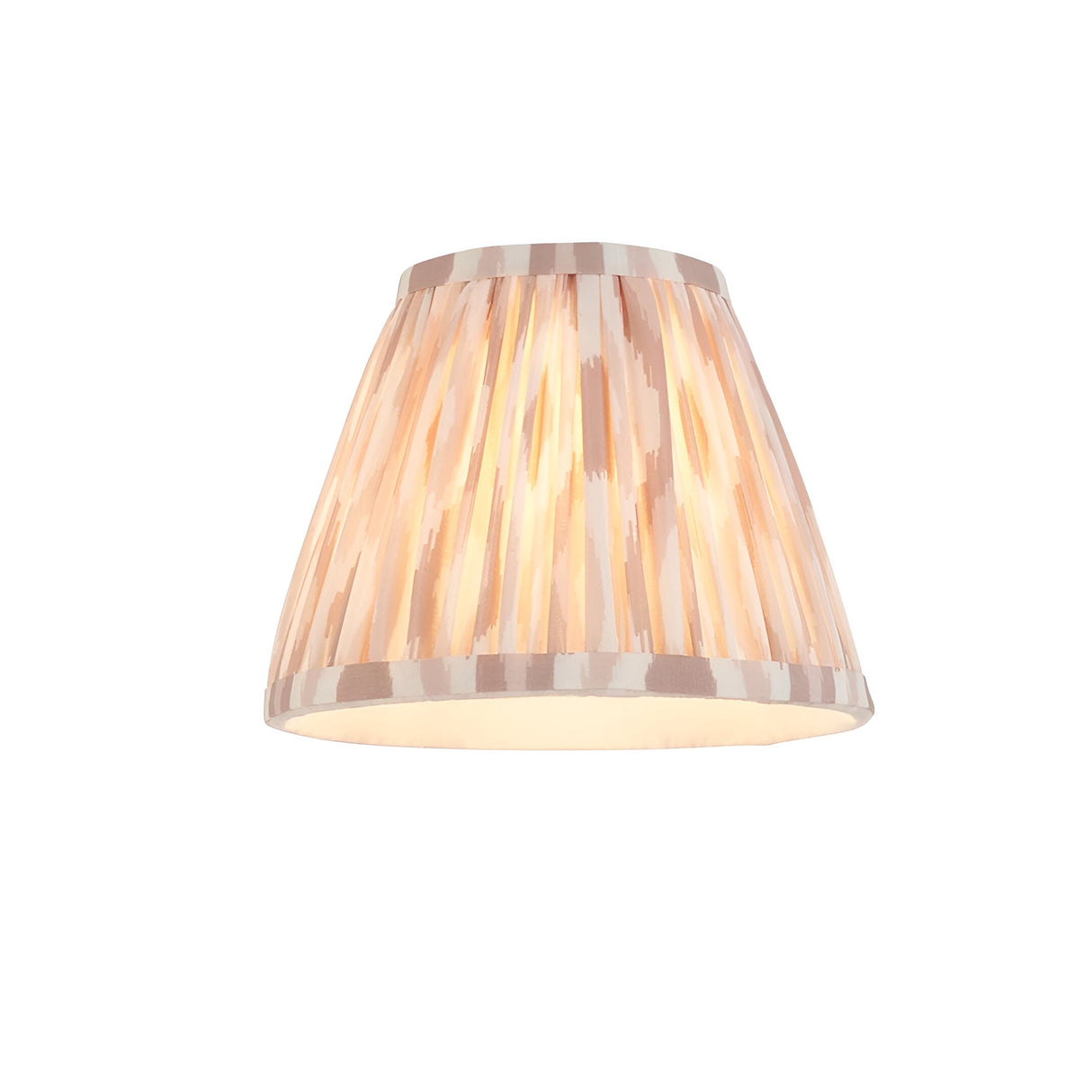 Caldmere pendant light shade in natural ikat-pattern pleated fabric with a tapered shape, shown against a plain white background.