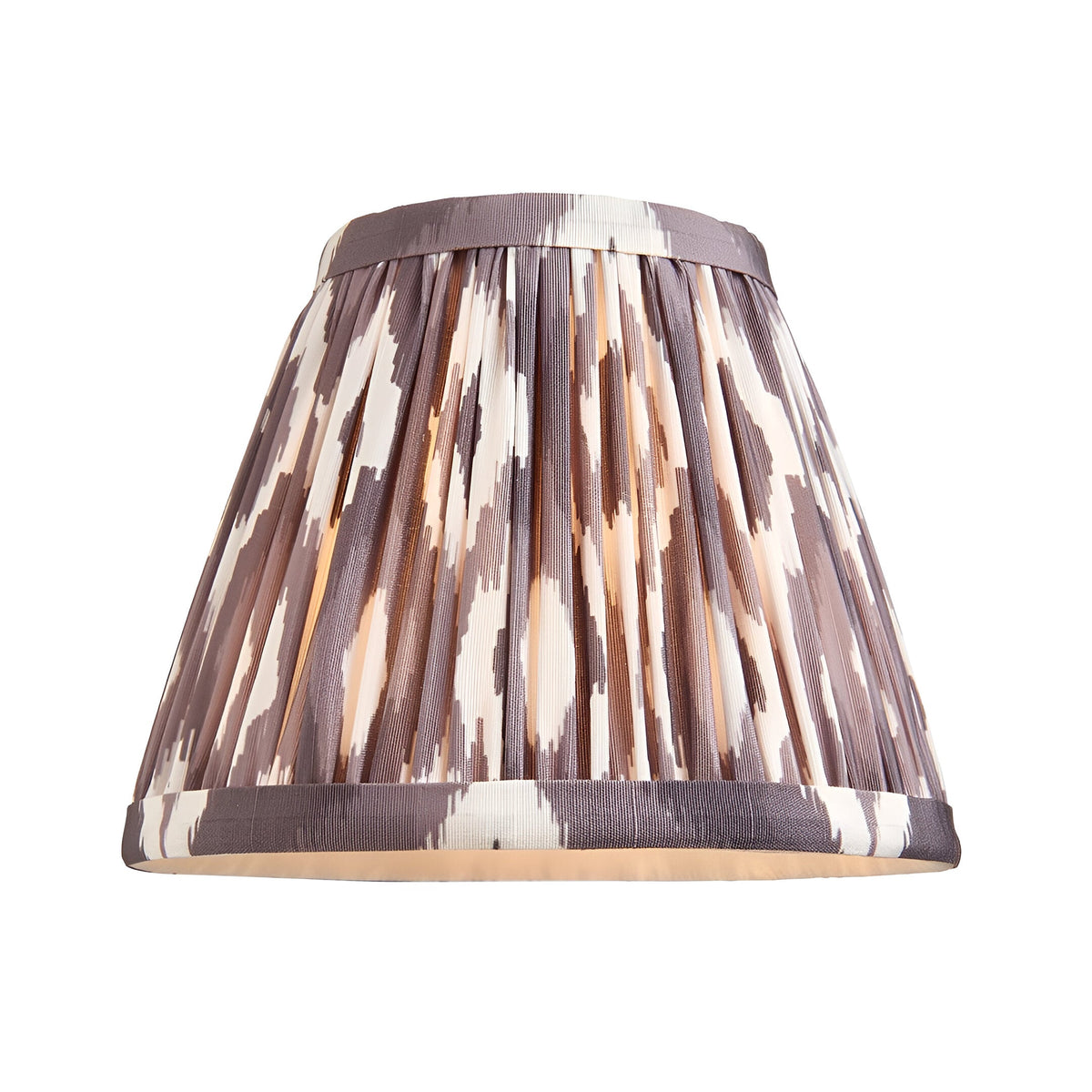 Caldmere 5 Light Ikat Pendant shade in grey, tapered fabric shade with pleated finish and ikat pattern, shown against a plain white background.