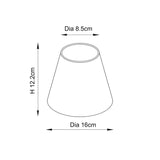 Line drawing of a tapered lampshade showing dimensions: 8.5cm top diameter, 16cm base diameter, and 12.2cm height.