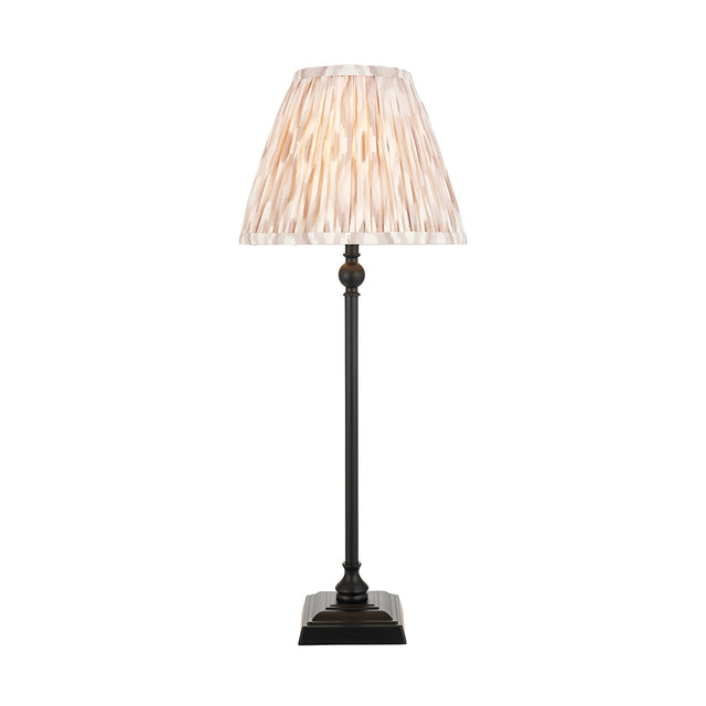 Caldmere Ikat Table Lamp in Cream, featuring a pleated fabric shade on a slim matt black metal candlestick base with square foot, shown on a white background.