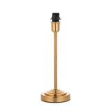 Endon Chartworth table lamp base in brushed brass with a stepped tapering stem, E14 bulb holder and round base, shown on a plain white background.