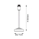 Dimension diagram of the Endon Chartworth brass table lamp base showing 30.8cm height and 11cm diameter with stepped stem and E14 lamp holder.