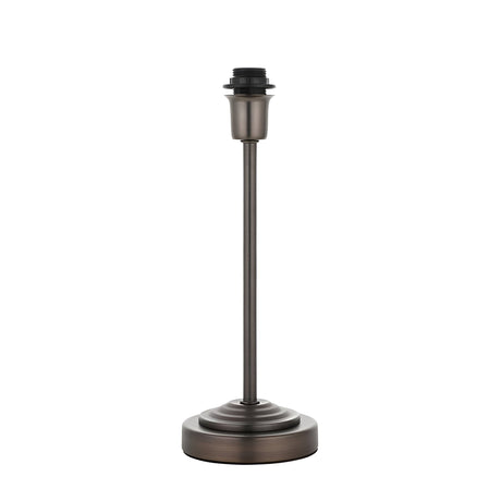 Endon Chartworth table lamp base in bronze with a stepped tapering stem and E14 bulb holder, shown without a shade on a plain white background.