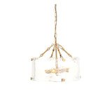 Brockmont 4-light brass pendant with a cylindrical shade of textured, rippled glass panels and decorative fixings, hung from a brass chain.