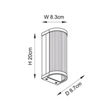 Dimension diagram of the Endon Rothbury wall light showing 20cm height, 8.3cm width and 8.7cm projection on a plain white background.