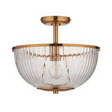 Endon Langton flush uplighter with ribbed clear glass bowl diffuser and brass fittings, single E27 lamp, shown on a plain white background.