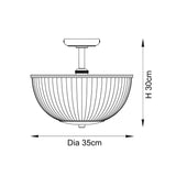 Dimensions diagram of the Endon Langton brass flush uplighter showing a 35cm diameter dome shade and 30cm height on a white background.
